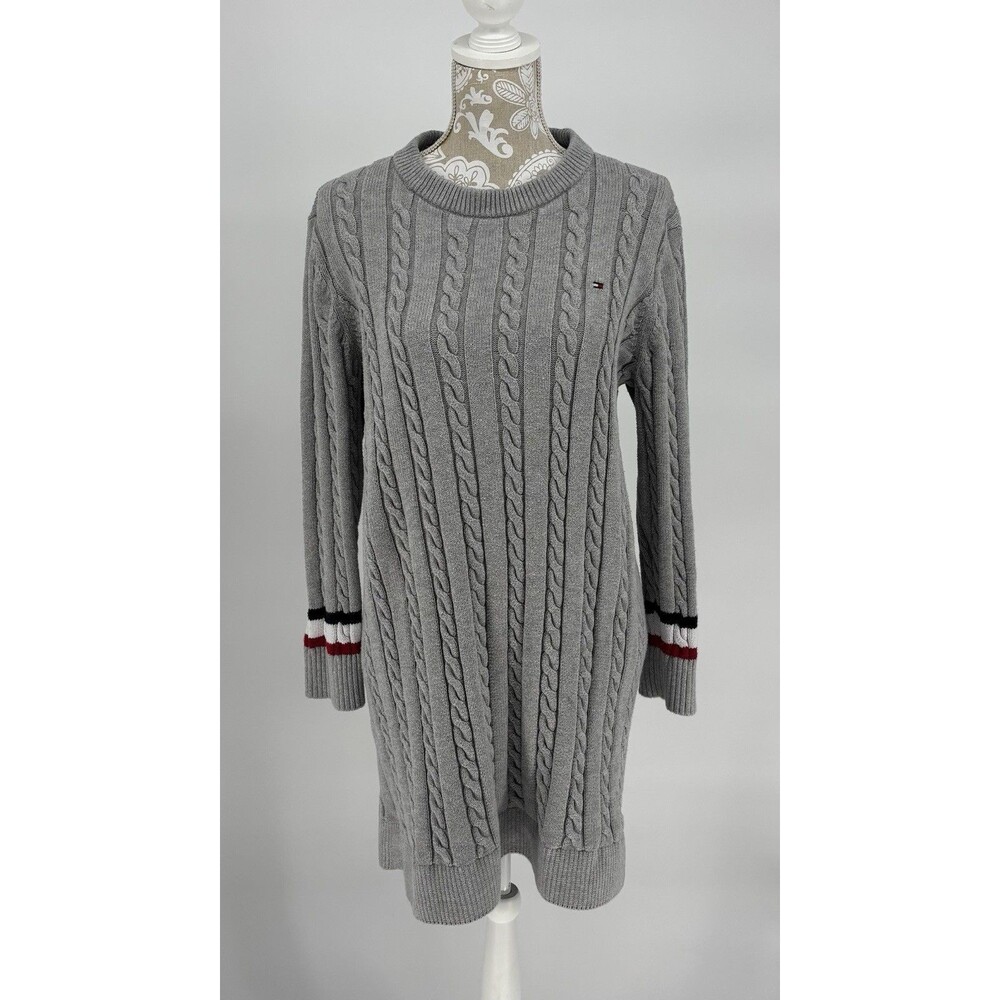 Tommy Hilfiger Women Dress Large Red Striped Mini Sweater Cable Knit Long Sleeve